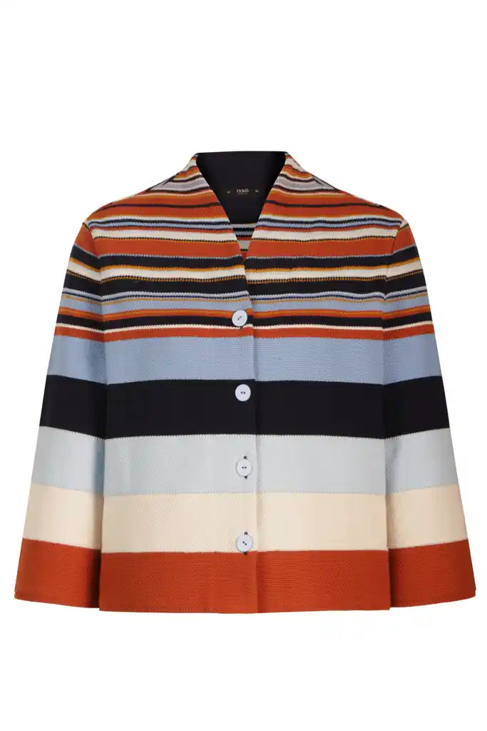 CARDIGAN WITH BACK PLEAT STRIPE - NOUGAT
