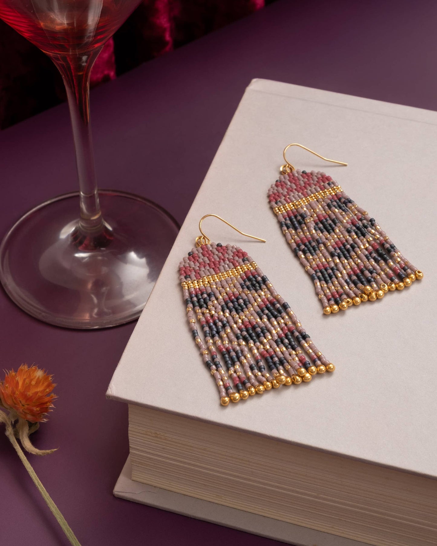 BEADED BROCADE GARDEN EARRINGS - LILAC TEAL
