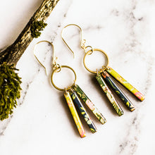Load image into Gallery viewer, GREEN & BLUE PETITE FRINGE EARRINGS