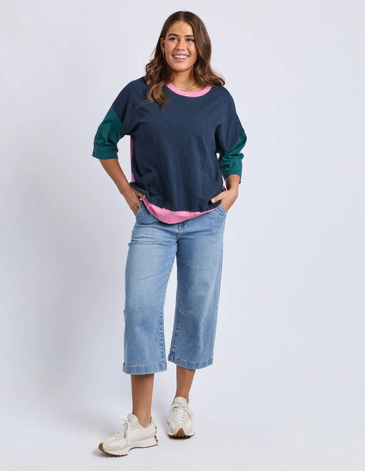 MAZIE COLOUR BLOCK SWEAT - TEAL NAVY QUARTZ
