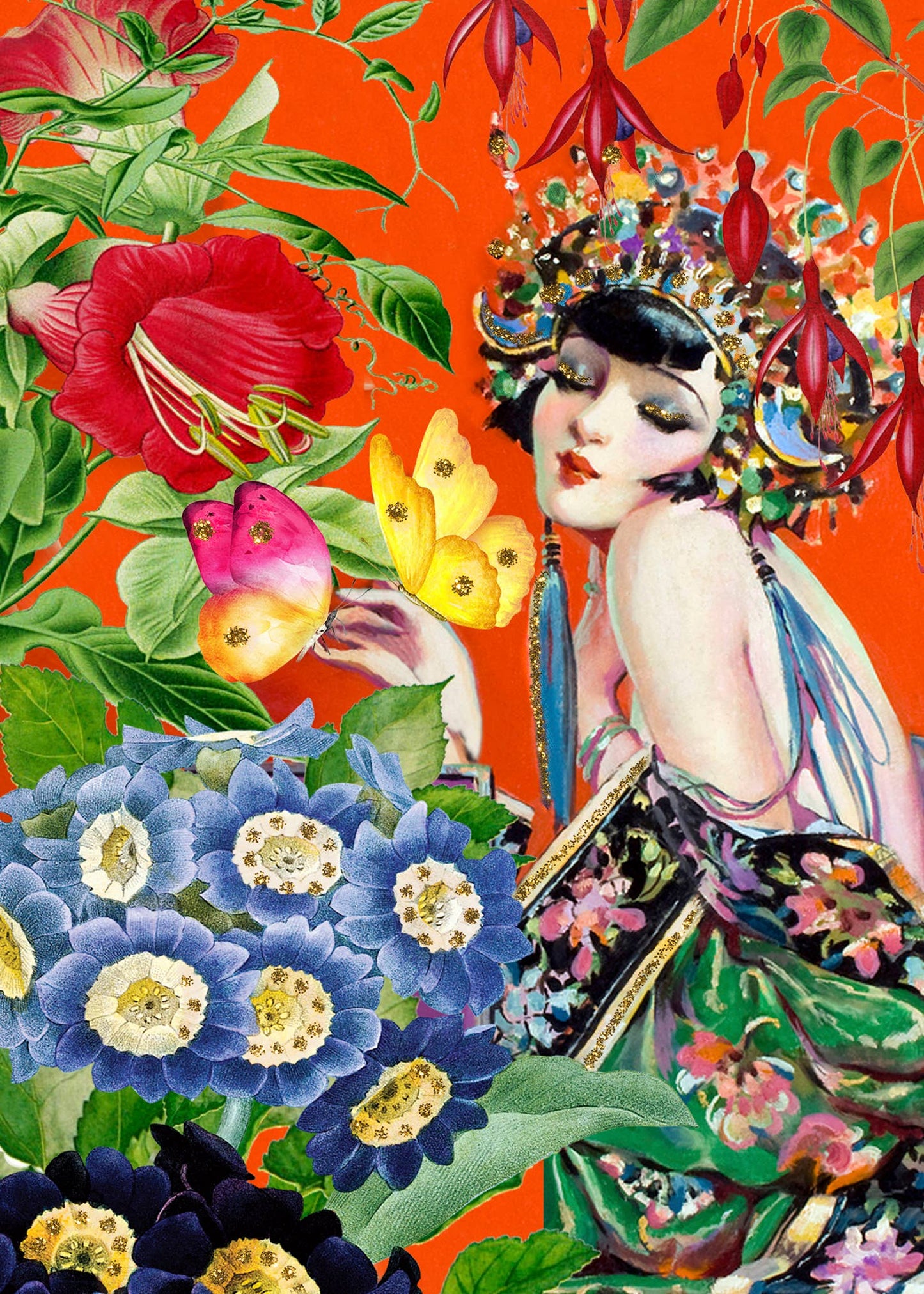 HAND GLITTERED GREETING CARD - HER FRIENDS THE BUTTERLIES
