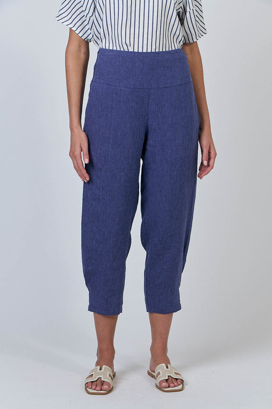 BLUEBERRY LINEN CROPPED PANTS
