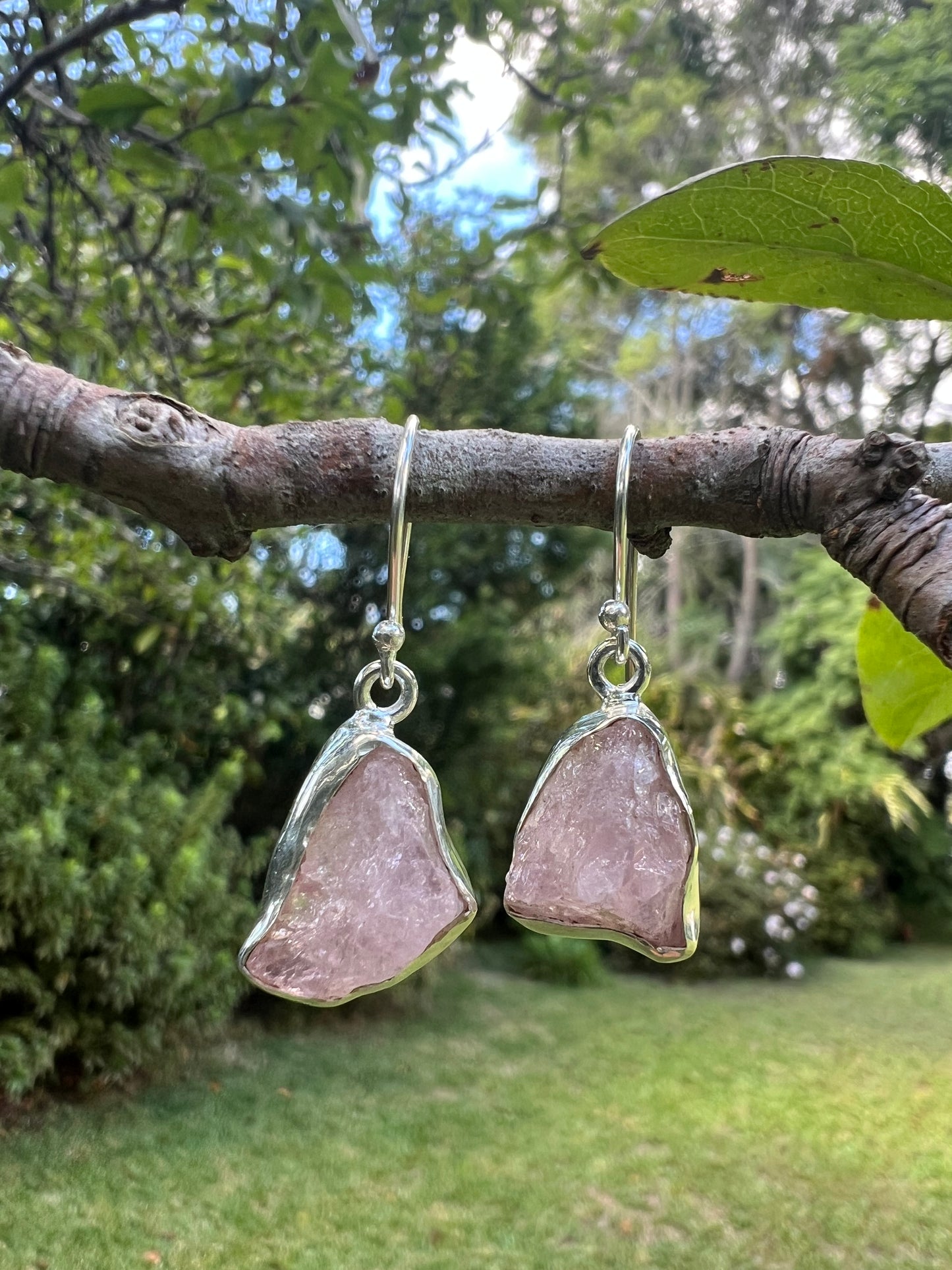 ROUGH CUT ROSE QUARTZ & SILVER EARRINGS
