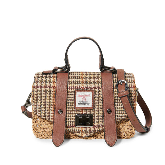 THE MINI STRAW SATCHEL - BEIGE DOGTOOTH