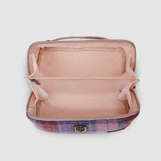 TOILETRY BAG - PINK & BLUE TARTAN