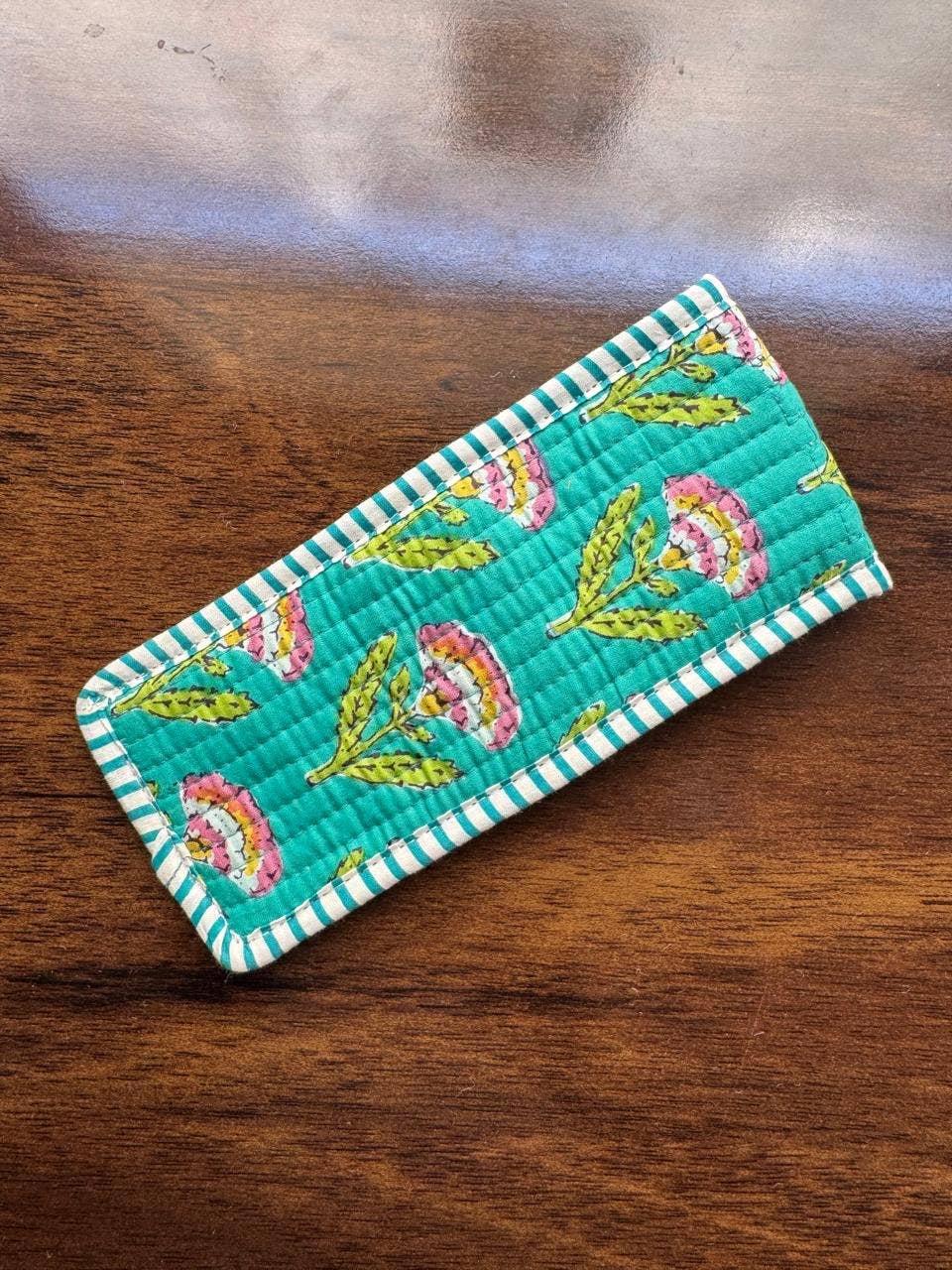 QUILTED COTTON GLASSES CASE - TURQUOISE FLORAL