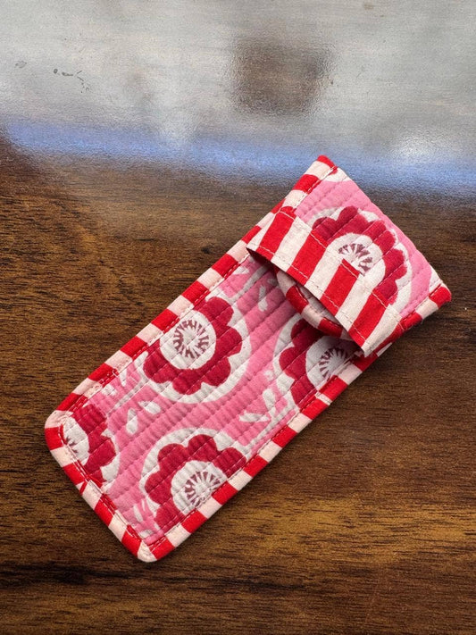 QUILTED COTTON GLASSES CASE - RED & PINK FLORAL
