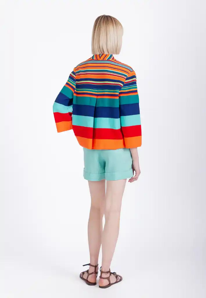 CARDIGAN WITH BACK PLEAT - STRIPE PATTERN