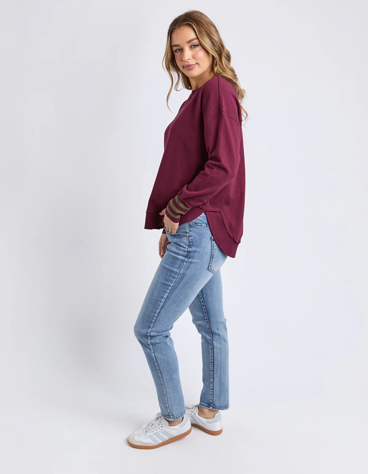 ALEX STRIPE CUFF CREW - WINDSOR WINE