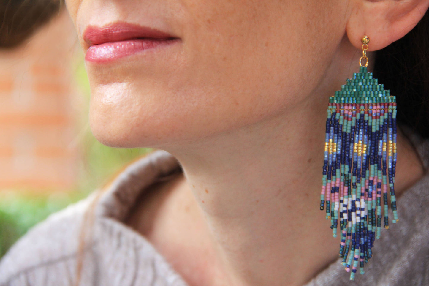 BEADED HANDWOVEN HULPIL FRINGE EARRINGS - GALACTIC DREAM
