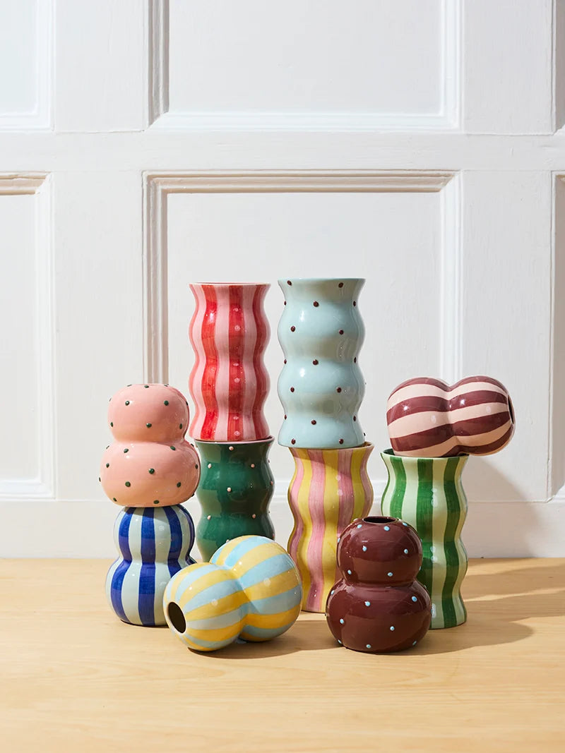 FONDA VASE - BROWN BLUE DOTTY