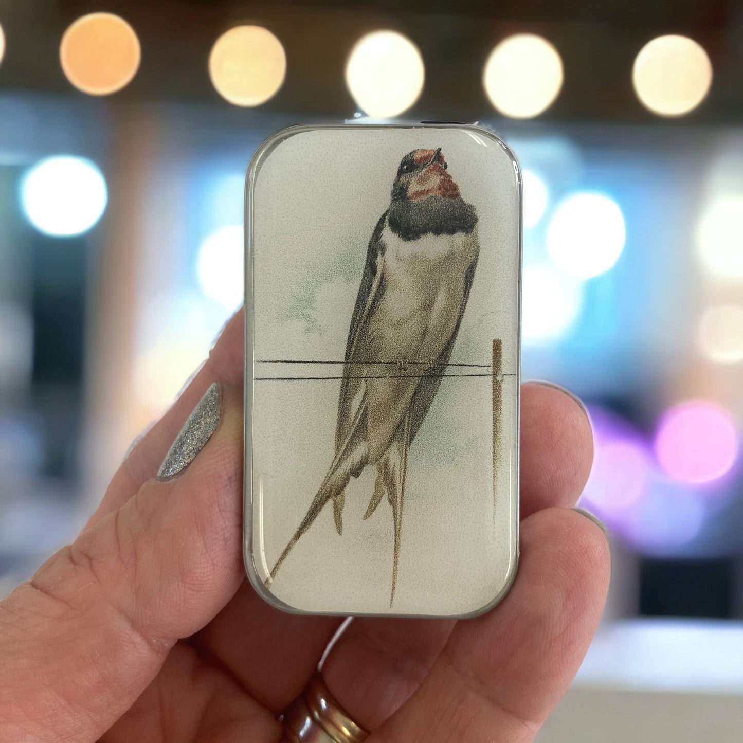 VINTAGE FRENCH SWALLOW NOTIONS TIN