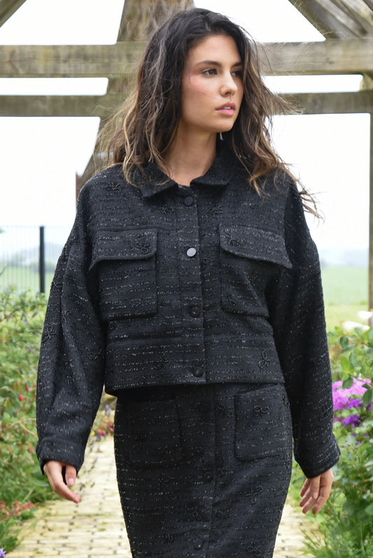 TWEEDLE BOW JACKET - BLACK
