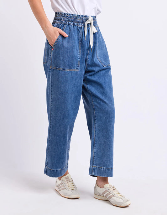 GRETA SLIM LEG PANT - MID BLUE WASH