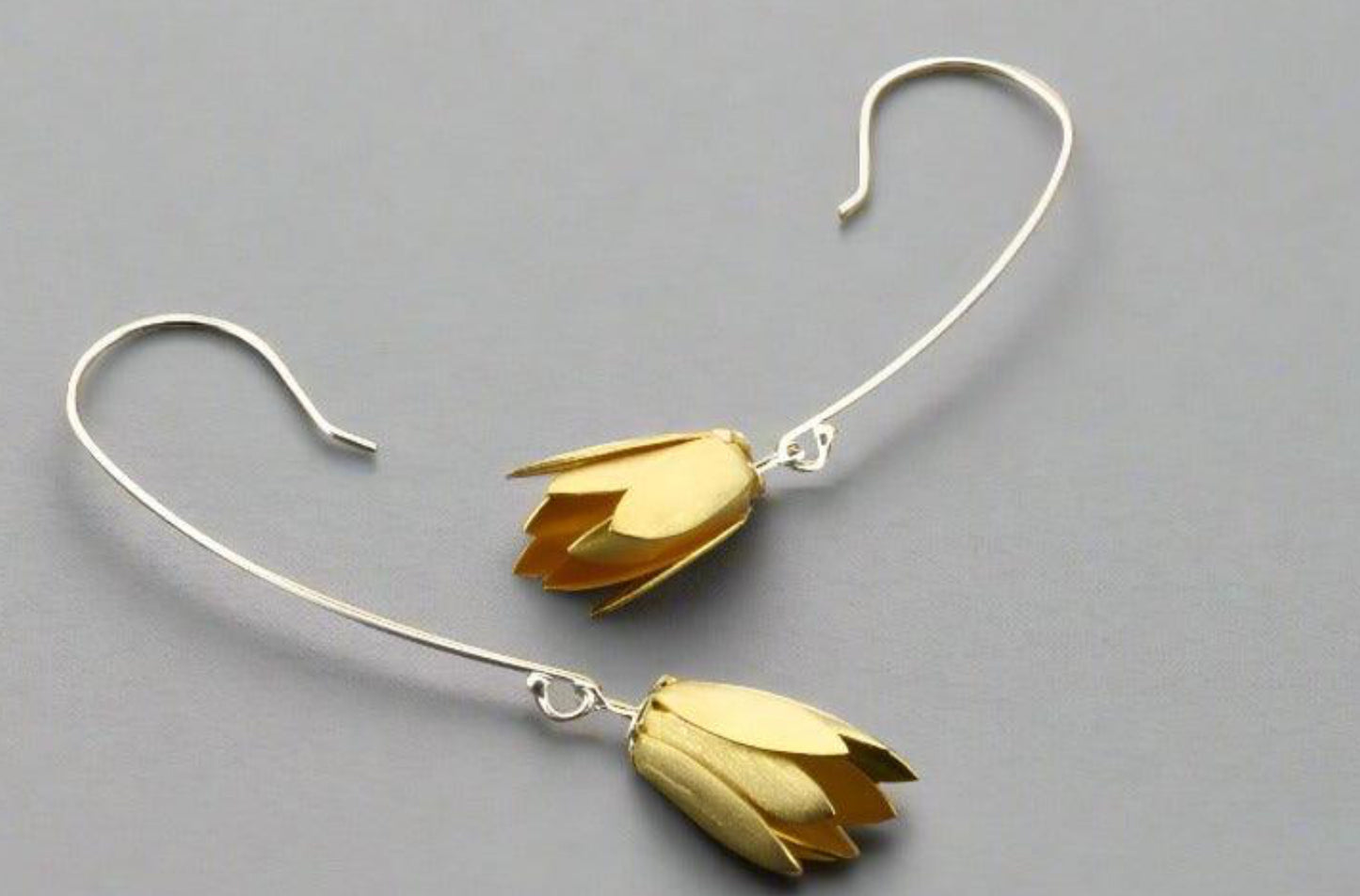 GOLDEN BELL FLOWER DROP EARRING - GOLD OVER SILVER