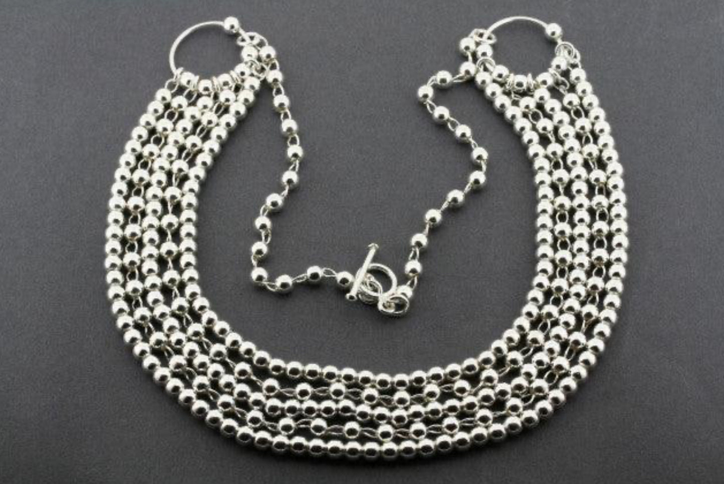 5 STRAND BALL BEAD NECKLACE - STERLING SILVER