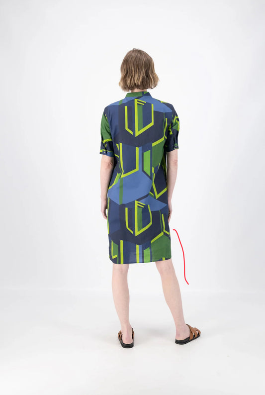 PLAZA SHIRT DRESS - NAVY / GREEN IN COTTON