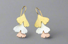 Load image into Gallery viewer, 3 GINKGO DROP EARRING - SILVER, GOLD, ROSE GOLD