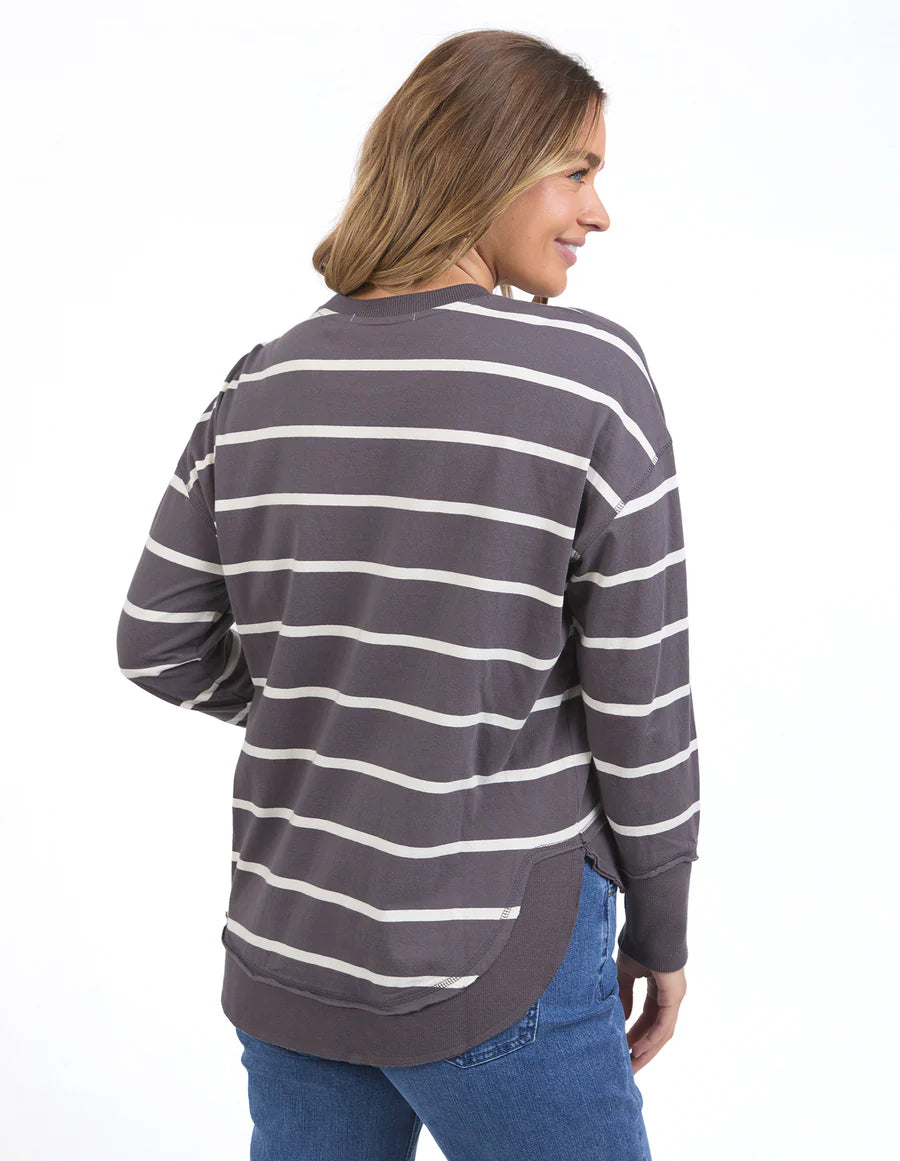 FARRAH STRIPE LONG SLEEVE - DARK GREY & WHITE