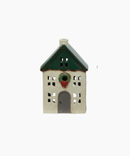 Load image into Gallery viewer, CHRISTMAS TEA LIGHT HOUSE GREEN WITH WREATH SMALL