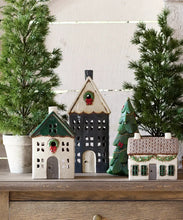 Load image into Gallery viewer, CHRISTMAS TEA LIGHT HOUSE BLUE WITH WREATH LARGE