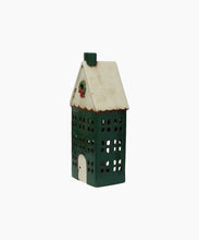 Load image into Gallery viewer, CHRISTMAS TEA LIGHT HOUSE GREEN WITH WREATH LARGE