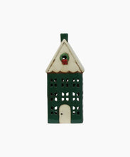 Load image into Gallery viewer, CHRISTMAS TEA LIGHT HOUSE GREEN WITH WREATH LARGE