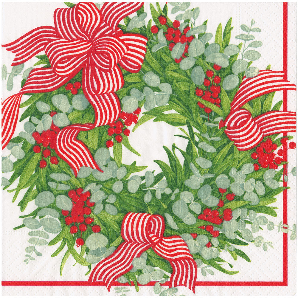 RIBBON STRIPE WREATH CHRISTMAS NAPKINS