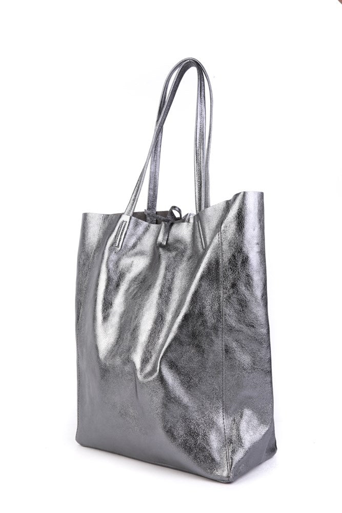 METALLIC LARGE TOTE - METALLIC GREY