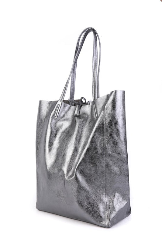 METALLIC LARGE TOTE - METALLIC GREY