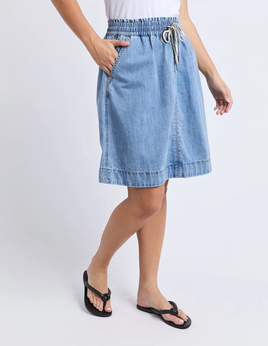 PAISLEY DENIM SKIRT - LIGHT BLUE WASH