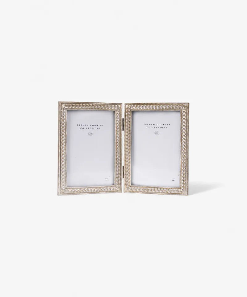 ELEANOR DOUBLE PHOTO FRAME - ANTIQUE SILVER