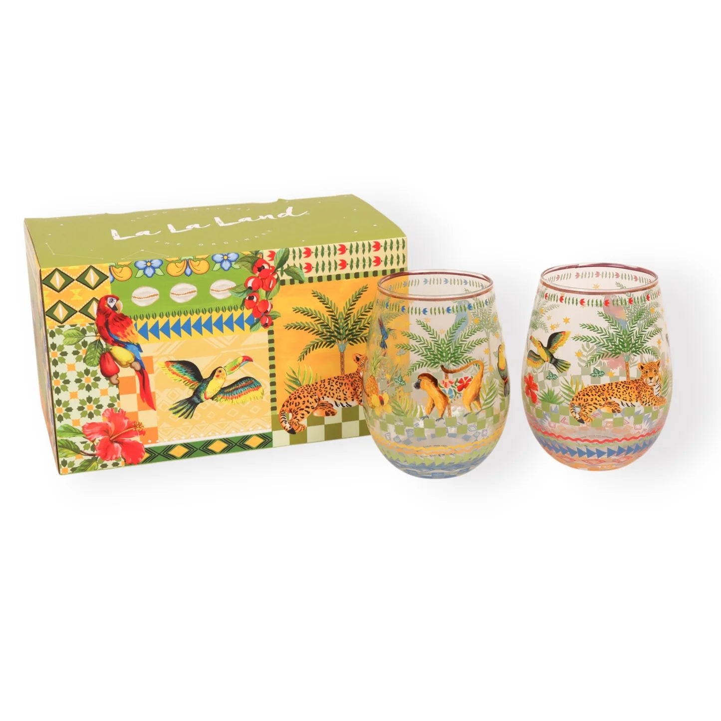 GLASS TUMBLER LARGE SET OF 2 BRAZILIAN SUMMER