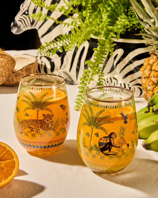 GLASS TUMBLER LARGE SET OF 2 BRAZILIAN SUMMER