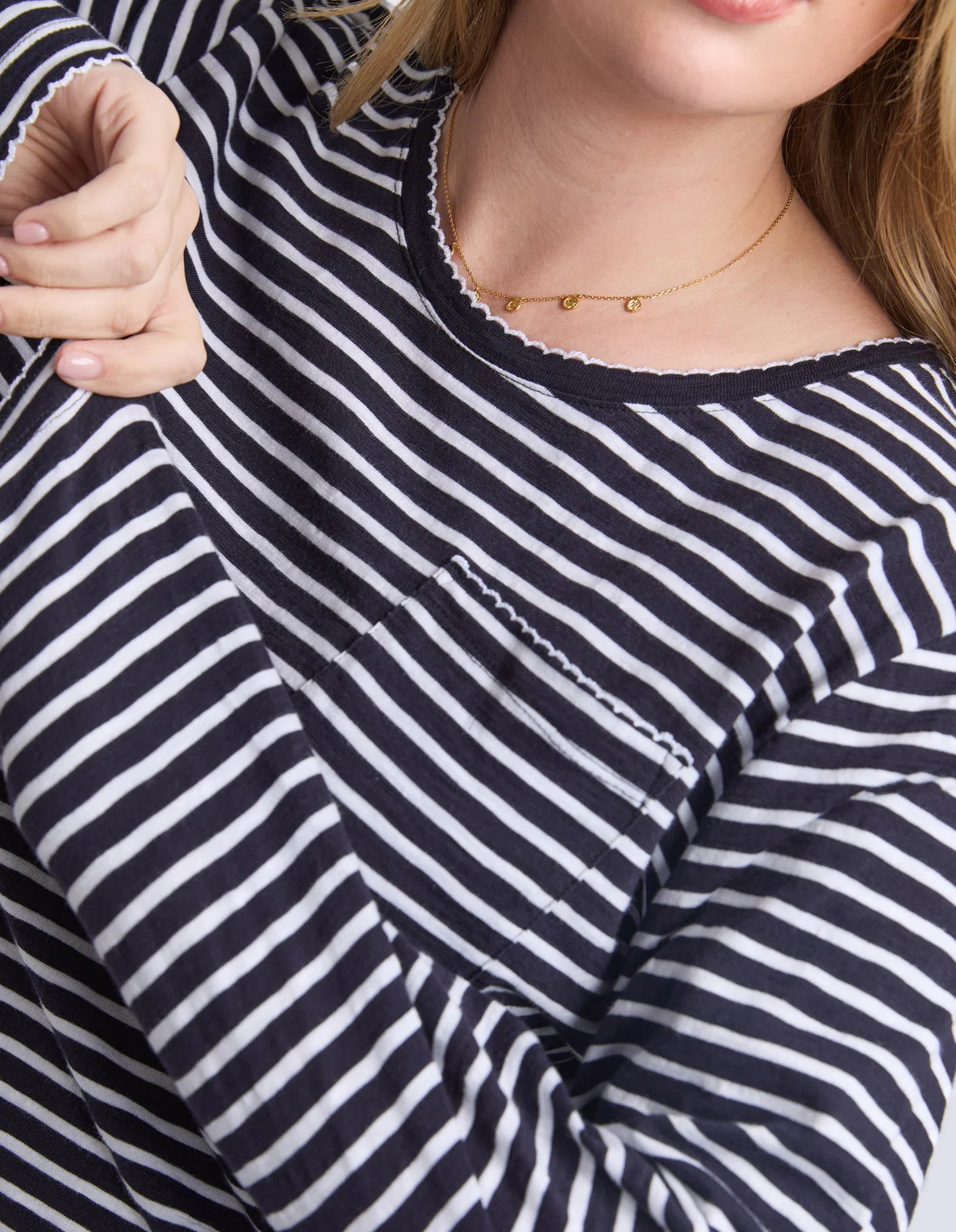 DREA LONG SLEEVE TEE - NAVY WHITE STRIPE