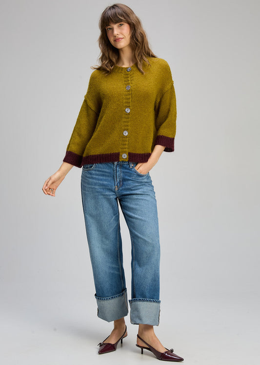KID MOHAIR CARDIGAN - CHARTREUSE