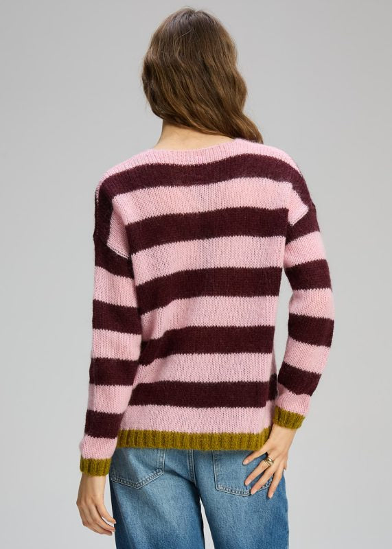 COSY KID MOHAIR STRIPE V KNIT - SUGAR PLUM