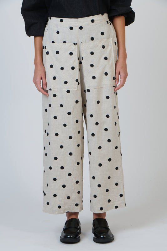 LINEN WIDE SPOT PANT - POPPY SEED
