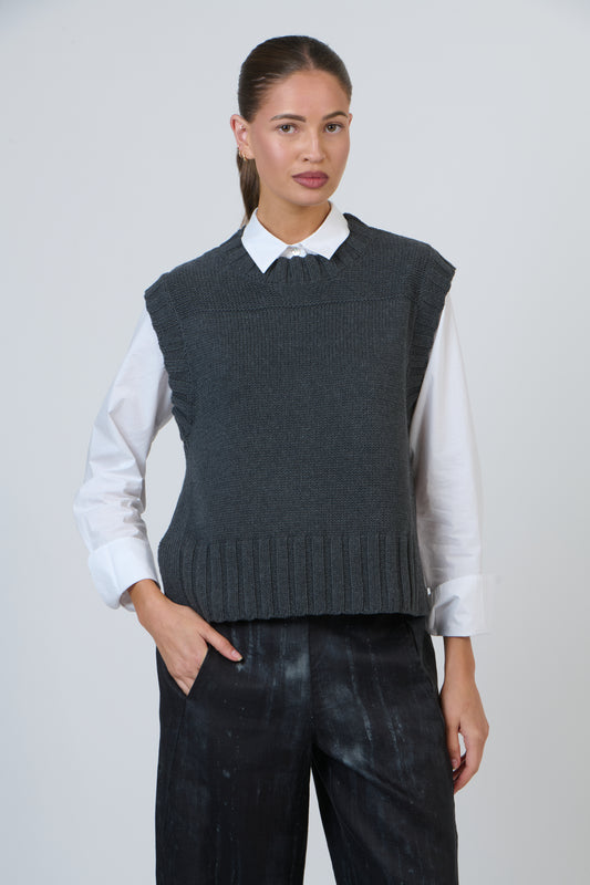 COTTON KNIT VEST - COAL