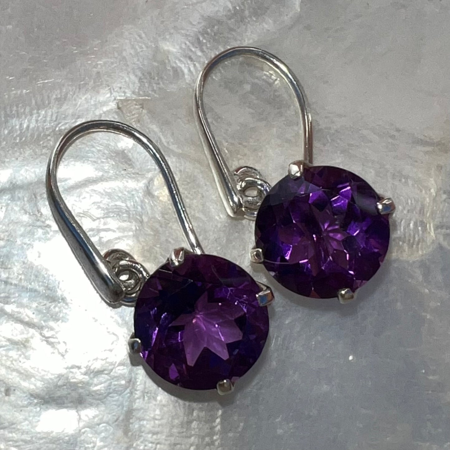 ROUND CUT AMETHYST & SILVER EARRINGS