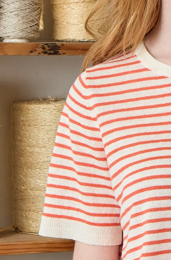 STELLA LINEN & HEMP STRIPE TEE - RED