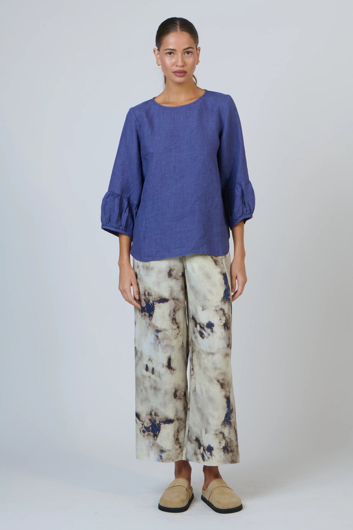 LINEN WIDE LEG PANT - EMPERADOR
