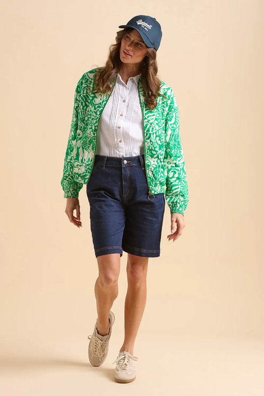 PIN TUCK BOMBER JACKET - GREEN