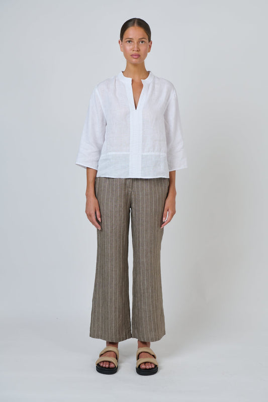 LINEN V-NECK TOP - WHITE