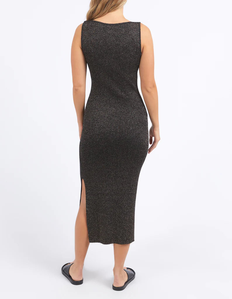 TESSA METALLIC KNIT DRESS - BLACK