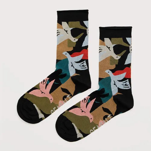 WOMEN’S BAMBOO ARTY SOCKS - SHADOW BIRDS ONYX