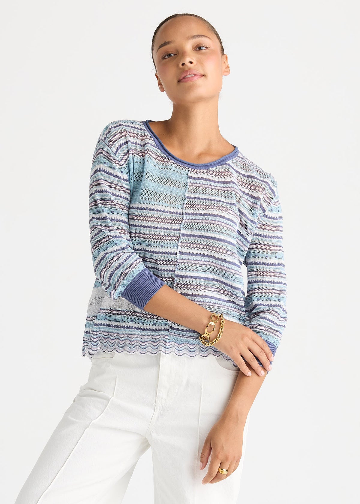MIXED LACE TOP - DENIM