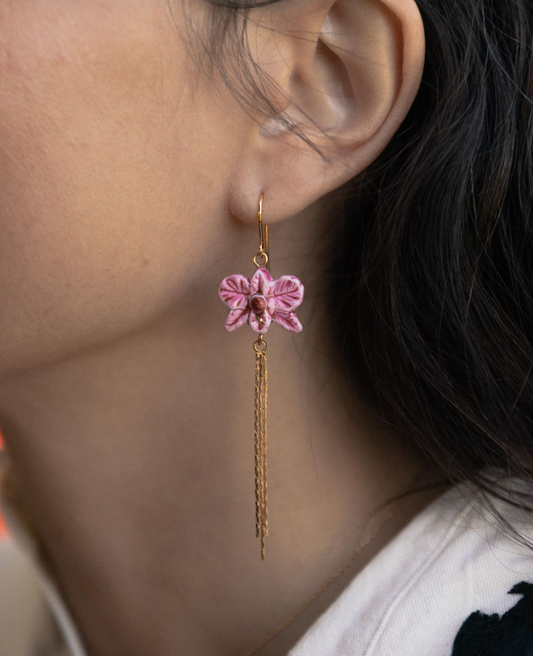 GOLDEN STRINGS PINK ORCHID EARRINGS