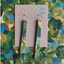 Load image into Gallery viewer, REVERSIBLE LARGE PADDLE RECYCLED PAPER EARRINGS -  GREEN BLUE & GOLD & TAN