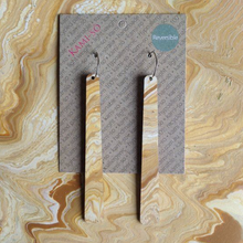 Load image into Gallery viewer, REVERSIBLE LARGE PADDLE RECYCLED PAPER EARRINGS -  GREEN BLUE & GOLD & TAN